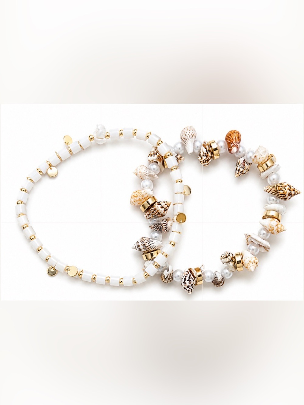 Gold & White Pearl Shell-Bead Bracelet Trio